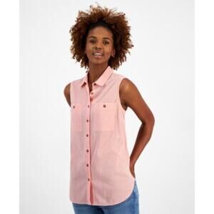 Nautica Jeans Women's Cotton Gauze Sleeveless Top in Bridal Rose Pink